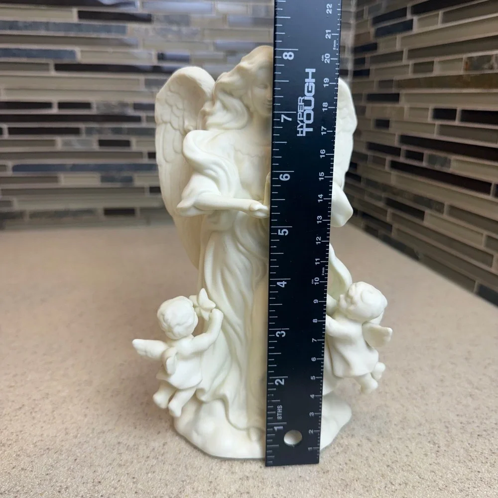VTG PartyLite White Bisque Angel with Cherubs Taper Candle Holder Figurine P0434